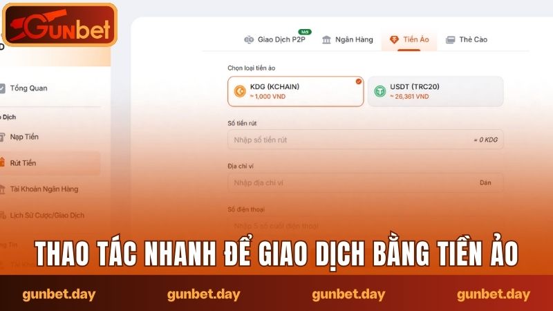 Thao tác nhanh để giao dịch bằng tiền ảo